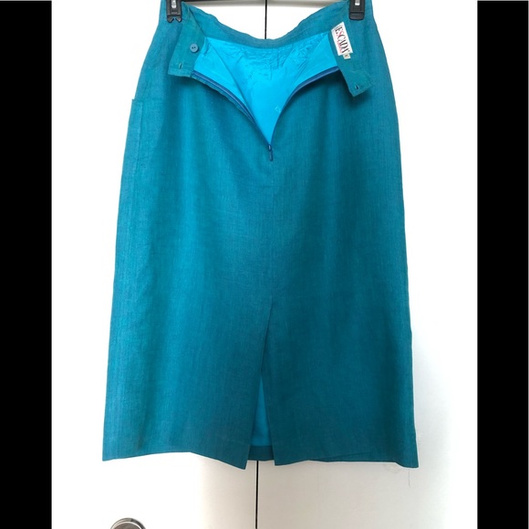 Escada Linen Exclusive Skirt Sz M(Euro 40)Midi Elegance Pockets Gorgeous Vintage - Picture 11 of 13